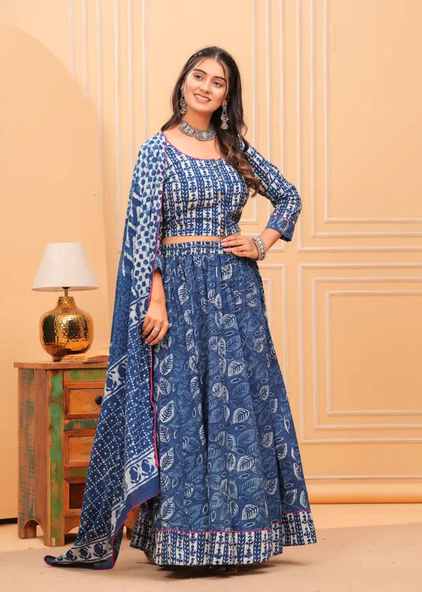 Dharohar_Blockprinted_Elegant_Indigo_Lehanga_Choli_Set