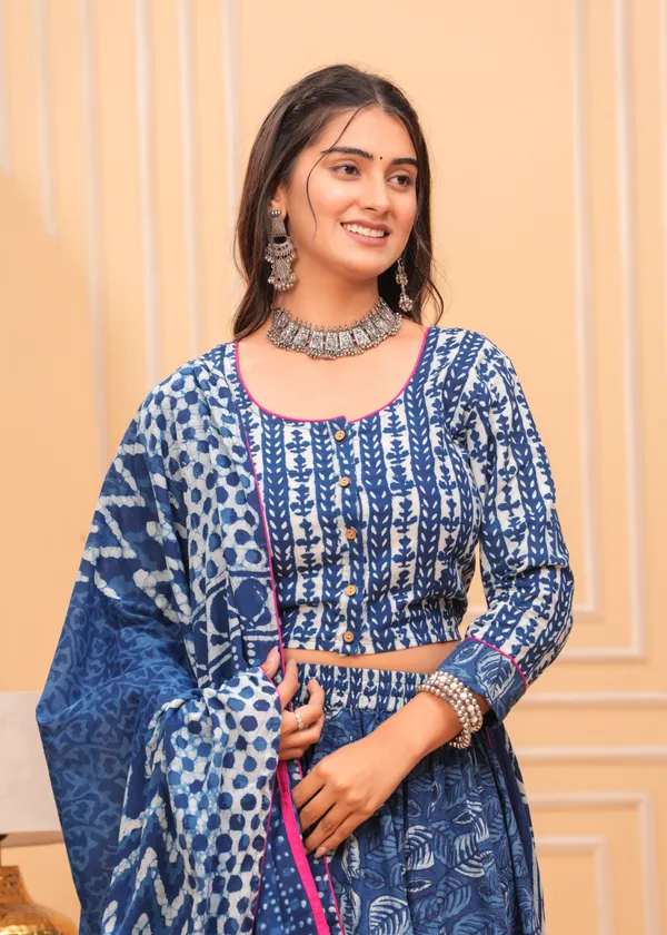 Dharohar_Blockprinted_Elegant_Indigo_Lehanga_Choli_Set