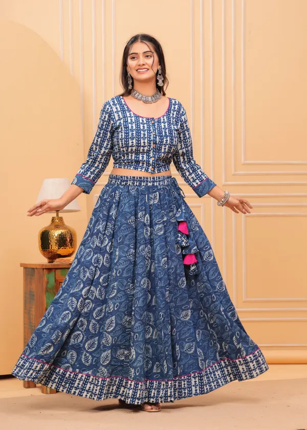 Dharohar_Blockprinted_Elegant_Indigo_Lehanga_Choli_Set