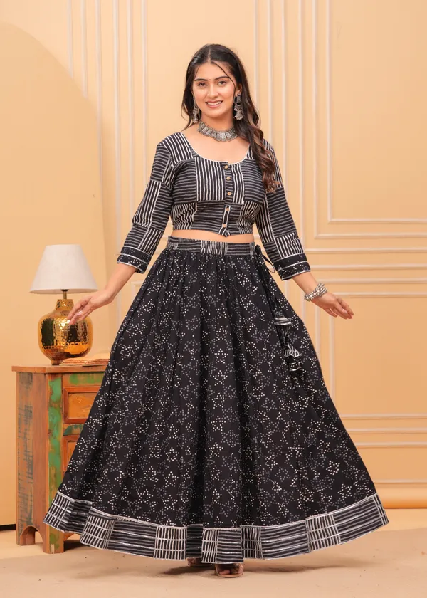 Dharohar_Blockprinted_Inky_Black_Lehanga_Choli_Set