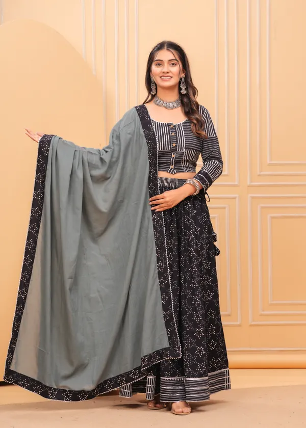 Dharohar_Blockprinted_Inky_Black_Lehanga_Choli_Set