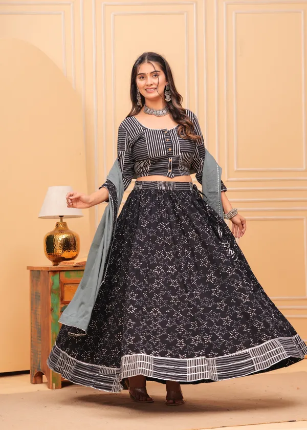 Dharohar_Blockprinted_Inky_Black_Lehanga_Choli_Set