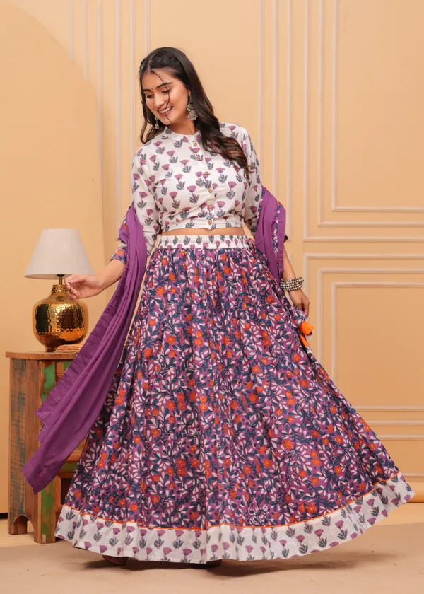 Dharohar_Blockprinted_Orchid_Purple_Lehanga_Choli_Set