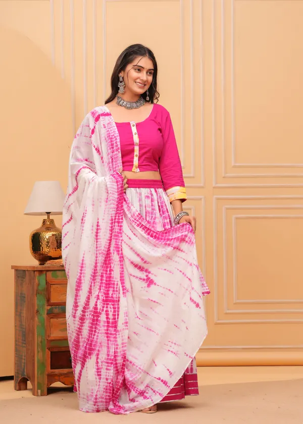 Dharohar_Blockprinted_Pink_&_White_Lehanga_Choli_Set