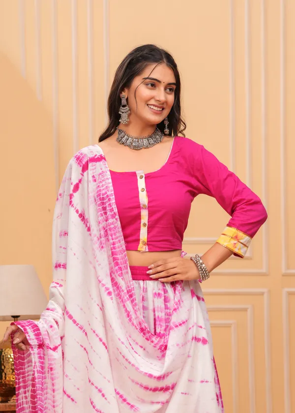 Dharohar_Blockprinted_Pink_&_White_Lehanga_Choli_Set
