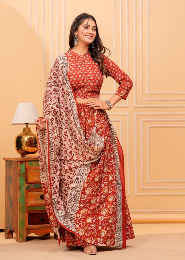 Dharohar_Blockprinted_Scarlet_Red_Lehanga_Choli_Set