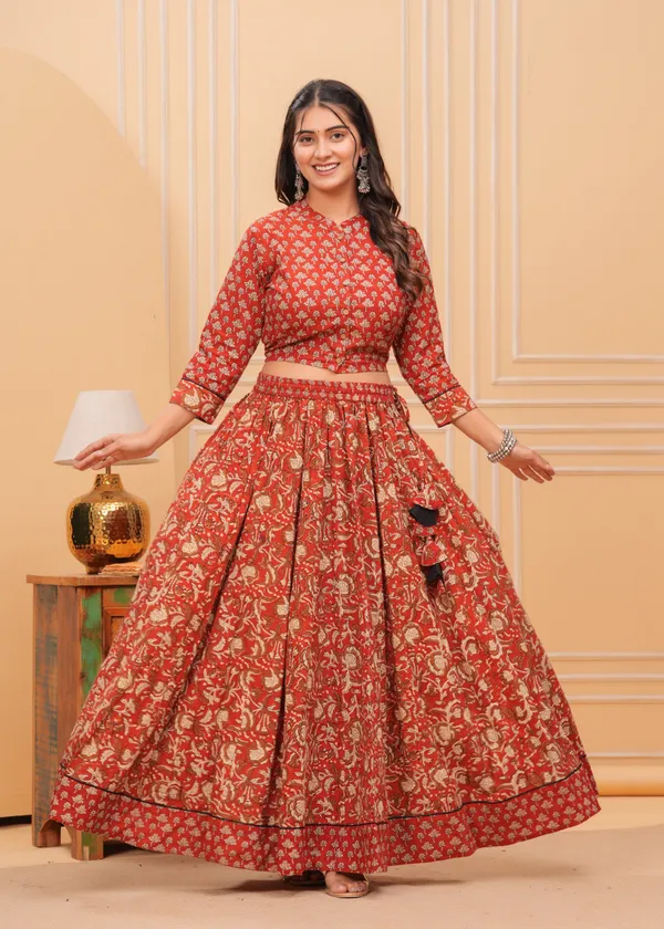 Dharohar_Blockprinted_Scarlet_Red_Lehanga_Choli_Set