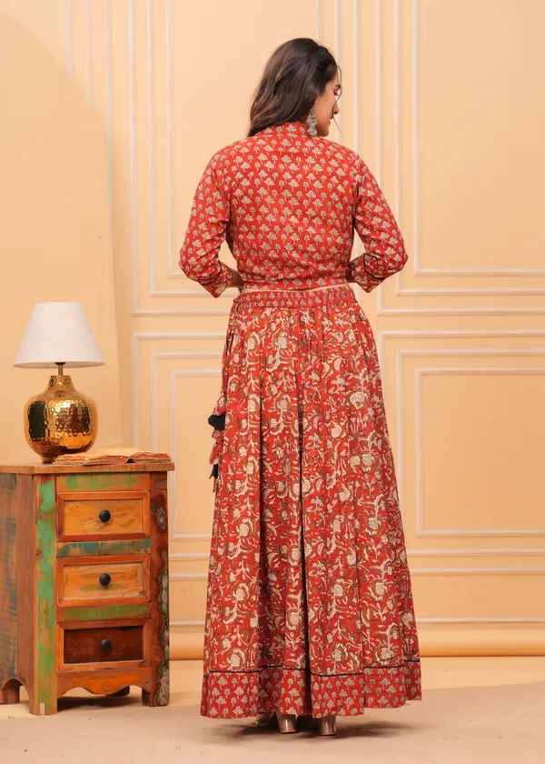Dharohar_Blockprinted_Scarlet_Red_Lehanga_Choli_Set