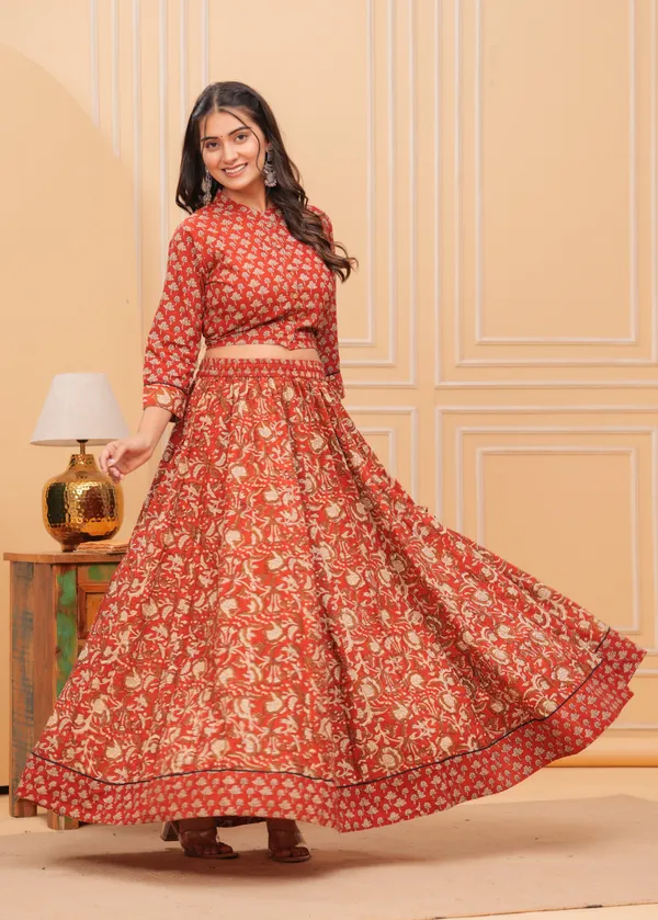 Dharohar_Blockprinted_Scarlet_Red_Lehanga_Choli_Set
