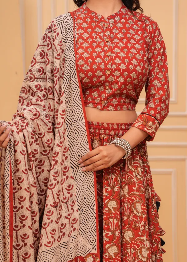 Dharohar_Blockprinted_Scarlet_Red_Lehanga_Choli_Set