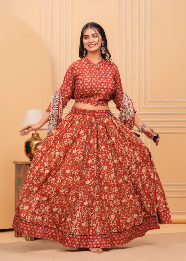 Dharohar_Blockprinted_Scarlet_Red_Lehanga_Choli_Set