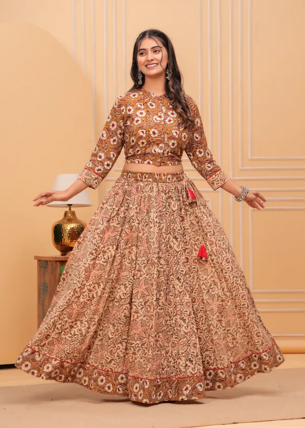 Dharohar_Blockprinted_Subtle_Brown_Lehanga_Choli_Set