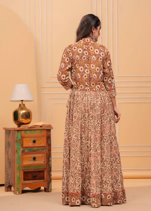 Dharohar_Blockprinted_Subtle_Brown_Lehanga_Choli_Set