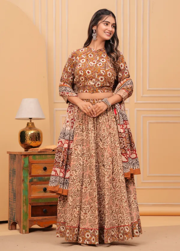 Dharohar_Blockprinted_Subtle_Brown_Lehanga_Choli_Set