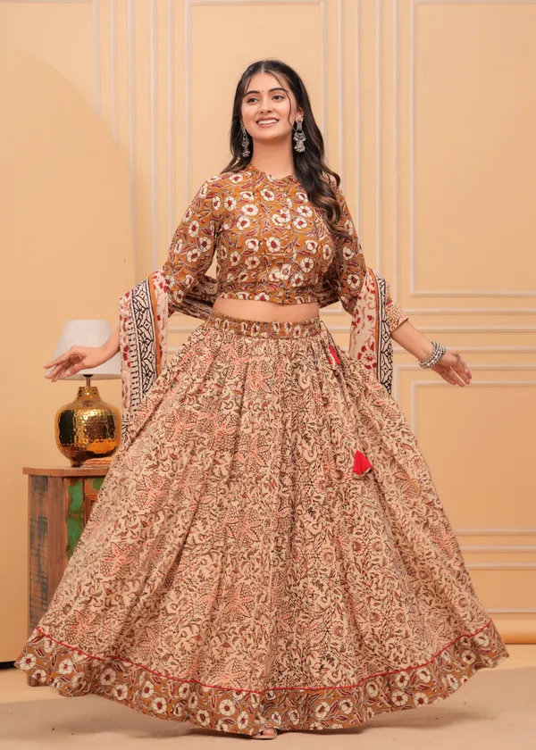 Dharohar_Blockprinted_Subtle_Brown_Lehanga_Choli_Set