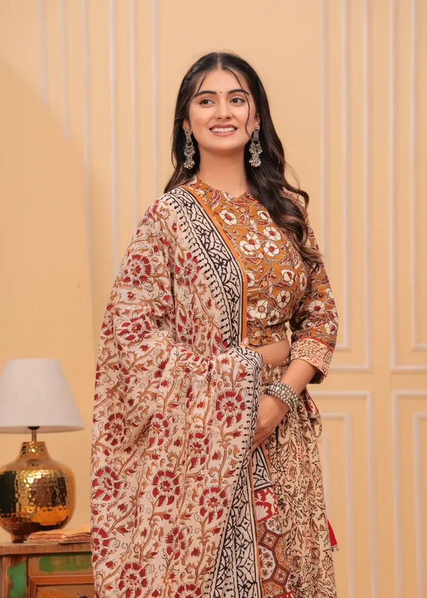 Dharohar_Blockprinted_Subtle_Brown_Lehanga_Choli_Set