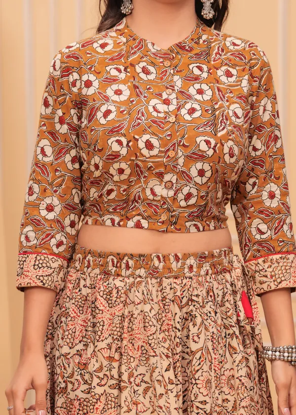 Dharohar_Blockprinted_Subtle_Brown_Lehanga_Choli_Set