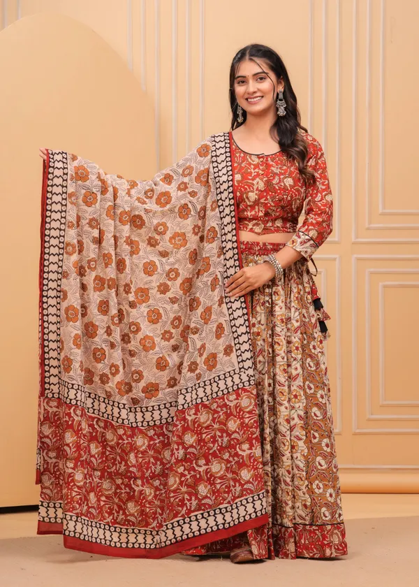 Dharohar_Blockprinted_Woody_Brown_Lehanga_Choli_Set