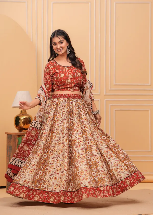 Dharohar_Blockprinted_Woody_Brown_Lehanga_Choli_Set