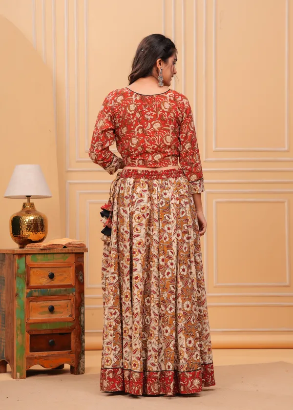 Dharohar_Blockprinted_Woody_Brown_Lehanga_Choli_Set