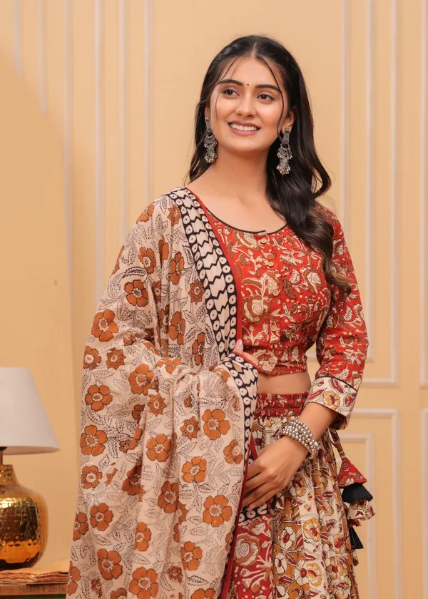 Dharohar_Blockprinted_Woody_Brown_Lehanga_Choli_Set