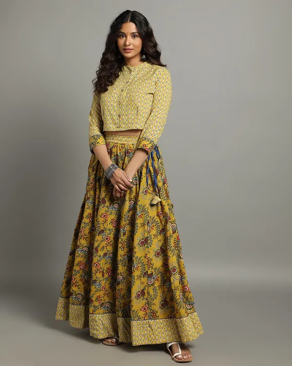 Dharohar_Pure_Cotton_Bright_Yellow_Stitched_Lehanga