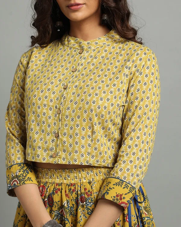 Dharohar_Pure_Cotton_Bright_Yellow_Stitched_Lehanga