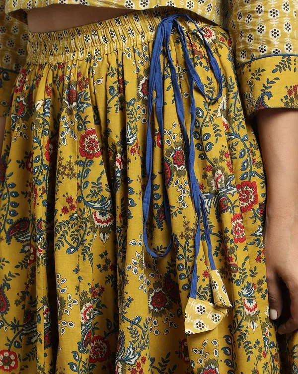 Dharohar_Pure_Cotton_Bright_Yellow_Stitched_Lehanga