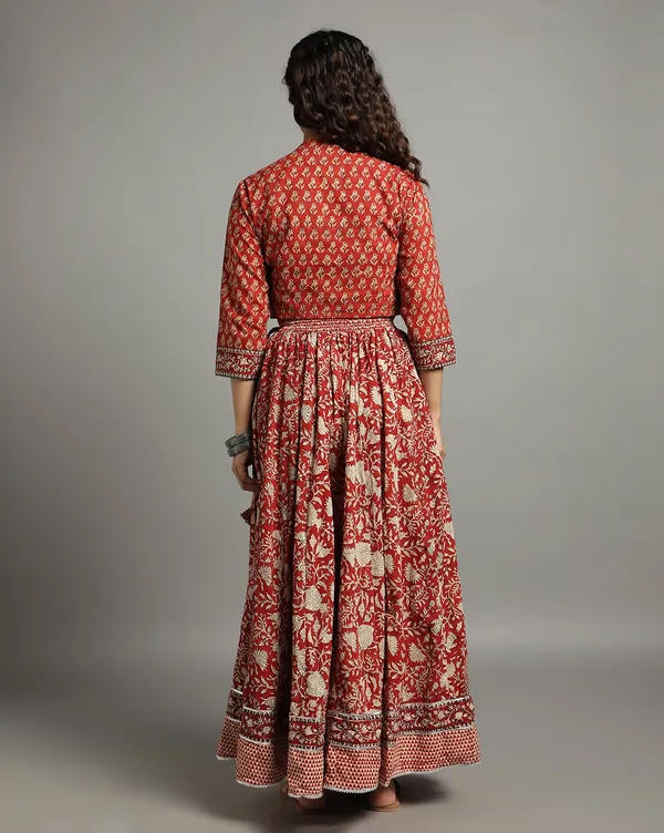 Dharohar_Pure_Cotton_Crimson_Red_Stitched_Lehanga