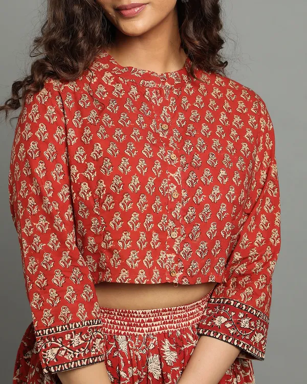 Dharohar_Pure_Cotton_Crimson_Red_Stitched_Lehanga