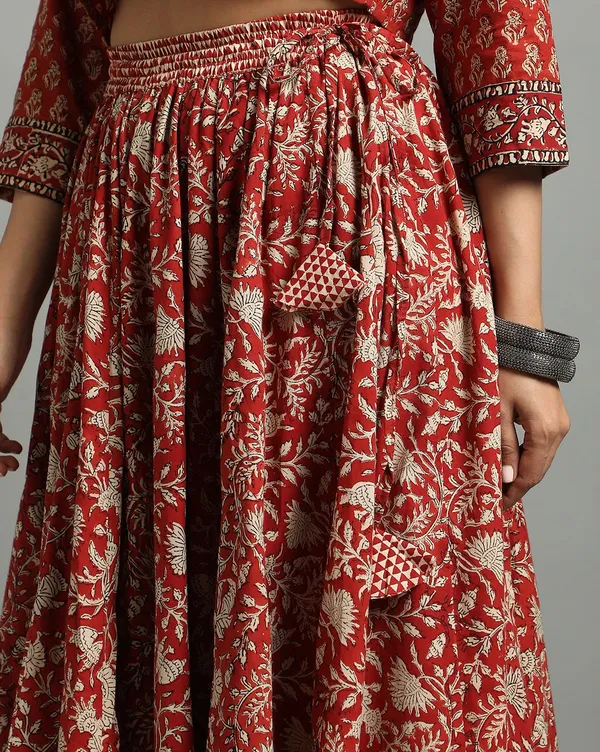 Dharohar_Pure_Cotton_Crimson_Red_Stitched_Lehanga