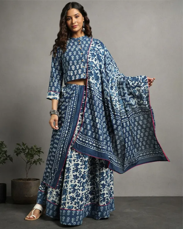 Dharohar_Pure_Cotton_Mystical_Indigo_Stitched_Lehanga