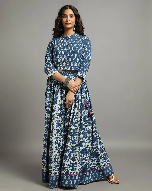Dharohar_Pure_Cotton_Mystical_Indigo_Stitched_Lehanga