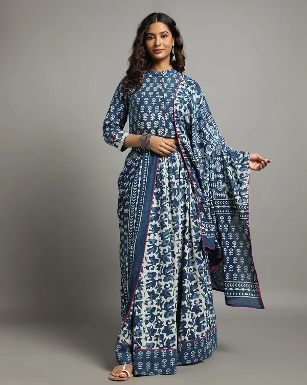 Dharohar_Pure_Cotton_Mystical_Indigo_Stitched_Lehanga