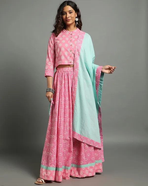 Dharohar_Pure_Cotton_Playful_Pink_Stitched_Lehanga
