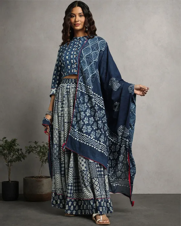 Dharohar_Pure_Cotton_Regal_Indigo_Stitched_Lehanga