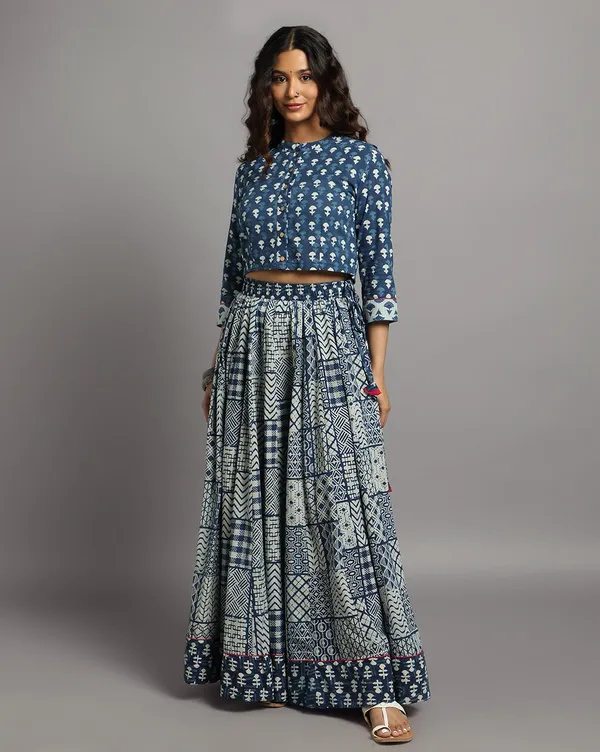 Dharohar_Pure_Cotton_Regal_Indigo_Stitched_Lehanga