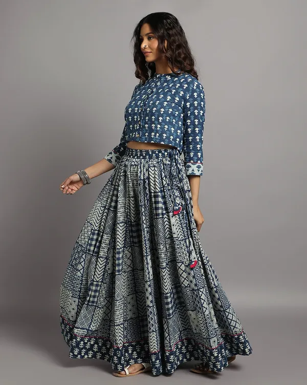 Dharohar_Pure_Cotton_Regal_Indigo_Stitched_Lehanga
