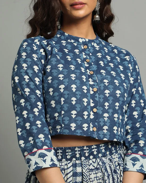 Dharohar_Pure_Cotton_Regal_Indigo_Stitched_Lehanga