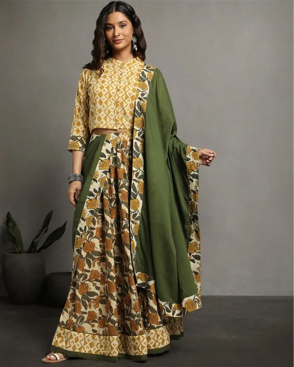 Dharohar_Pure_Cotton_Serene_Green_Stitched_Lehanga