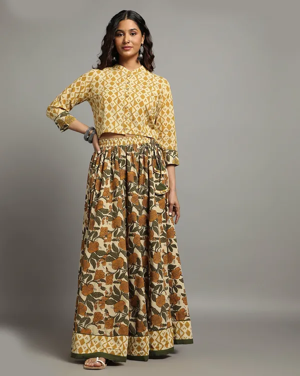 Dharohar_Pure_Cotton_Serene_Green_Stitched_Lehanga