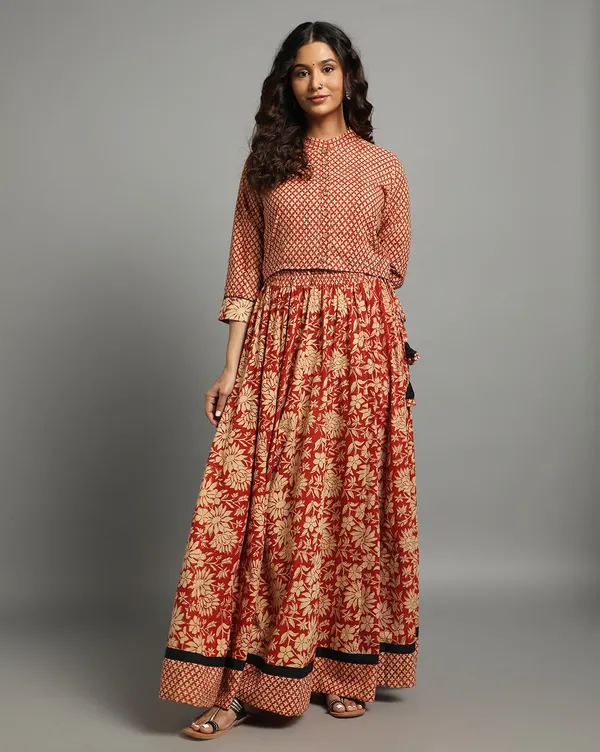 Dharohar_Pure_Cotton_Vibrant_Red_Stitched_Lehanga