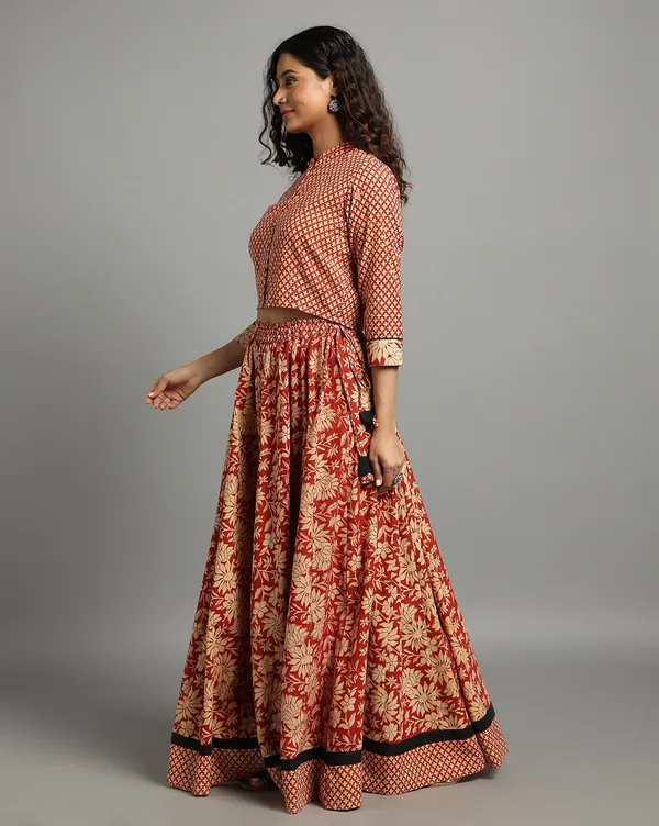 Dharohar_Pure_Cotton_Vibrant_Red_Stitched_Lehanga