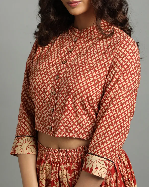 Dharohar_Pure_Cotton_Vibrant_Red_Stitched_Lehanga