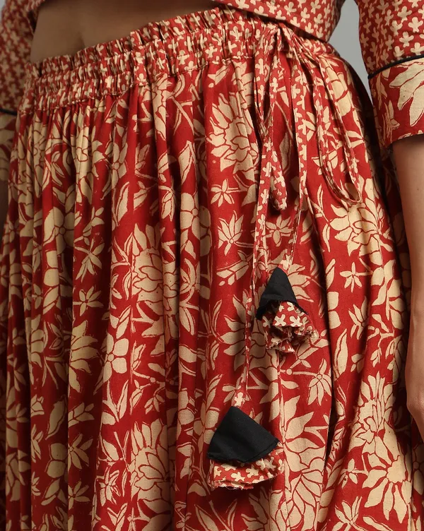 Dharohar_Pure_Cotton_Vibrant_Red_Stitched_Lehanga