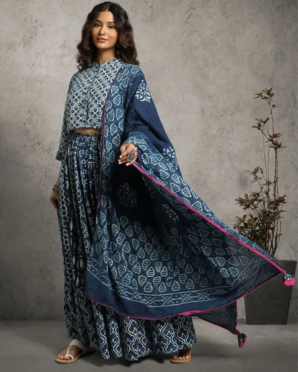 Dharohar_Pure_Cotton_Vivid_Indigo_Stitched_Lehanga
