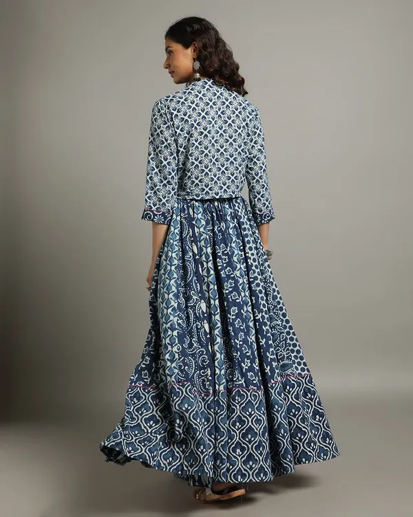 Dharohar_Pure_Cotton_Vivid_Indigo_Stitched_Lehanga