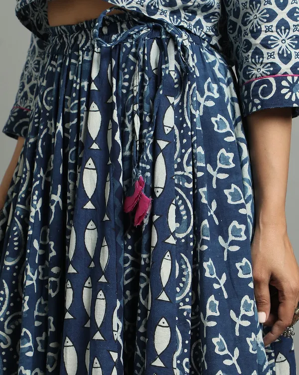 Dharohar_Pure_Cotton_Vivid_Indigo_Stitched_Lehanga
