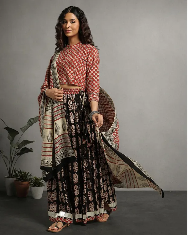 Dharohar_Pure_Cotton_Warm_Maroon_Stitched_Lehanga