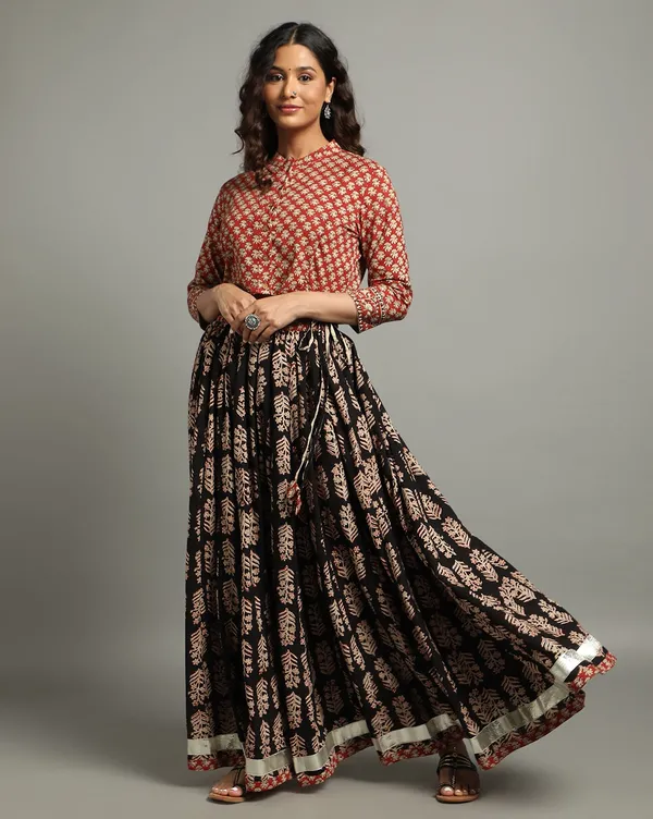 Dharohar_Pure_Cotton_Warm_Maroon_Stitched_Lehanga